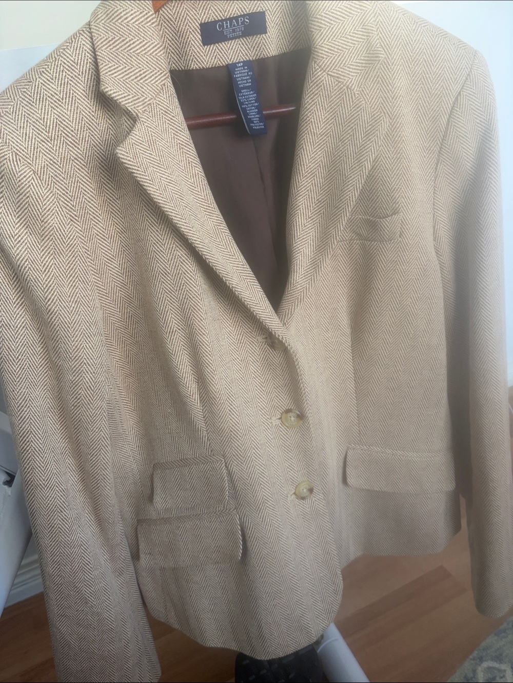 Chaps Herringbone Blazer Beige & Brown Petite 10P